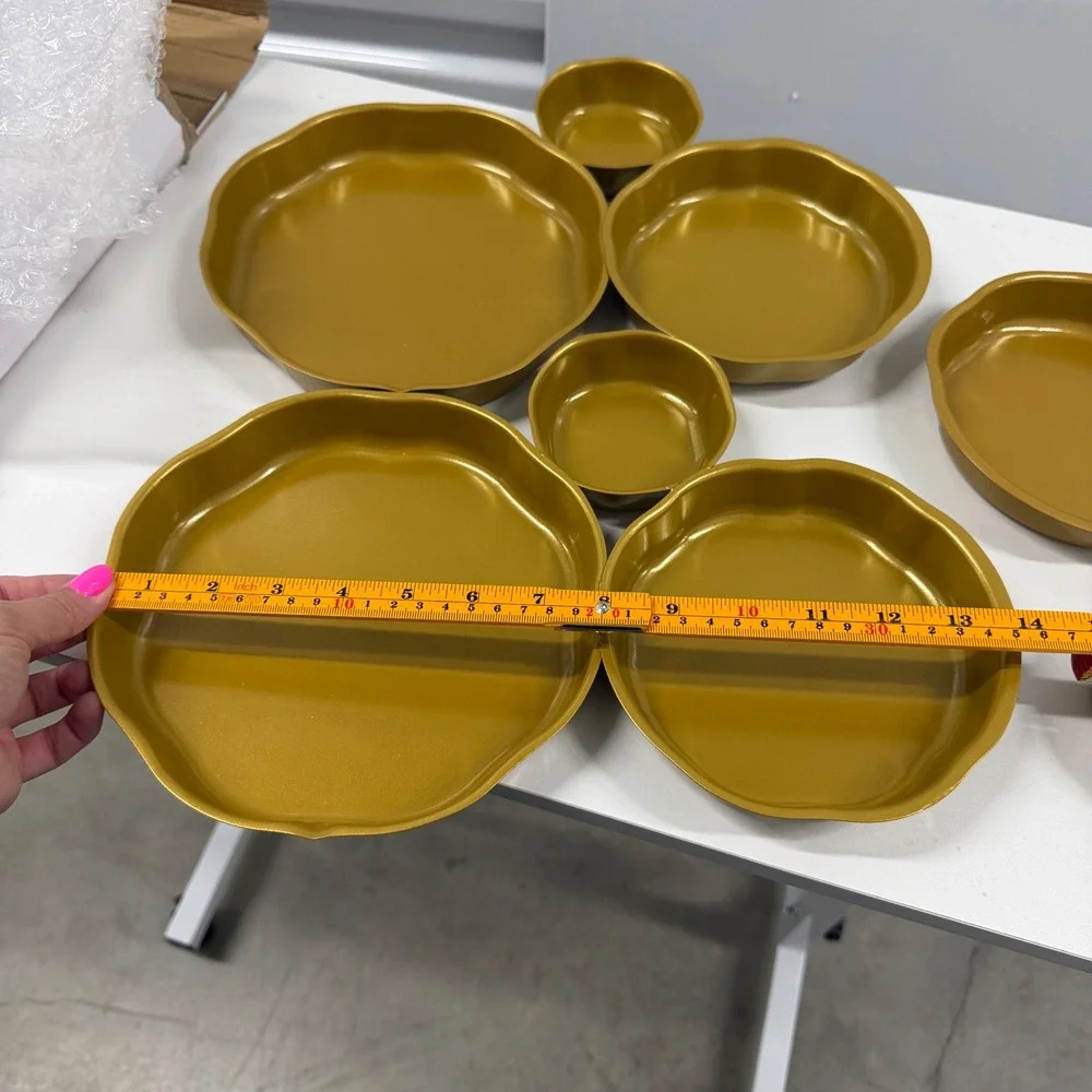 9 Piece Gold Scalloped Serving Bowl Set Metallic Nesting Trays Home Decor